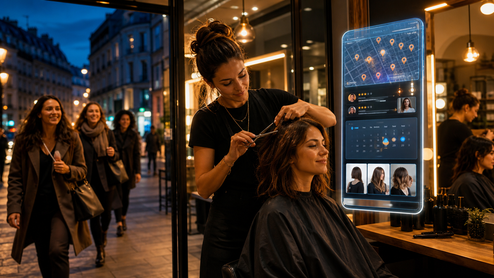 Salon de coiffure visible localement grâce à une présence numérique cohérente